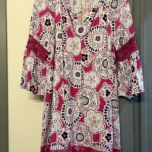 Crown & Ivy Pink and Black Ruffled Tunic